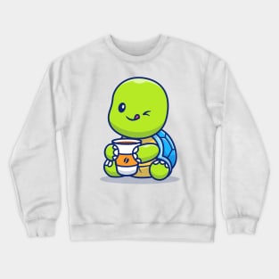 Cute Turtle Drinking Cup Coffee Crewneck Sweatshirt